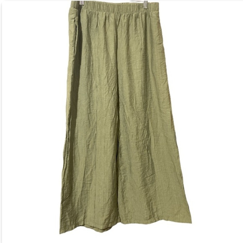 Topshop woman’s olive green wide leg crinkle ankle pants size 4 Small - Picture 4 of 13